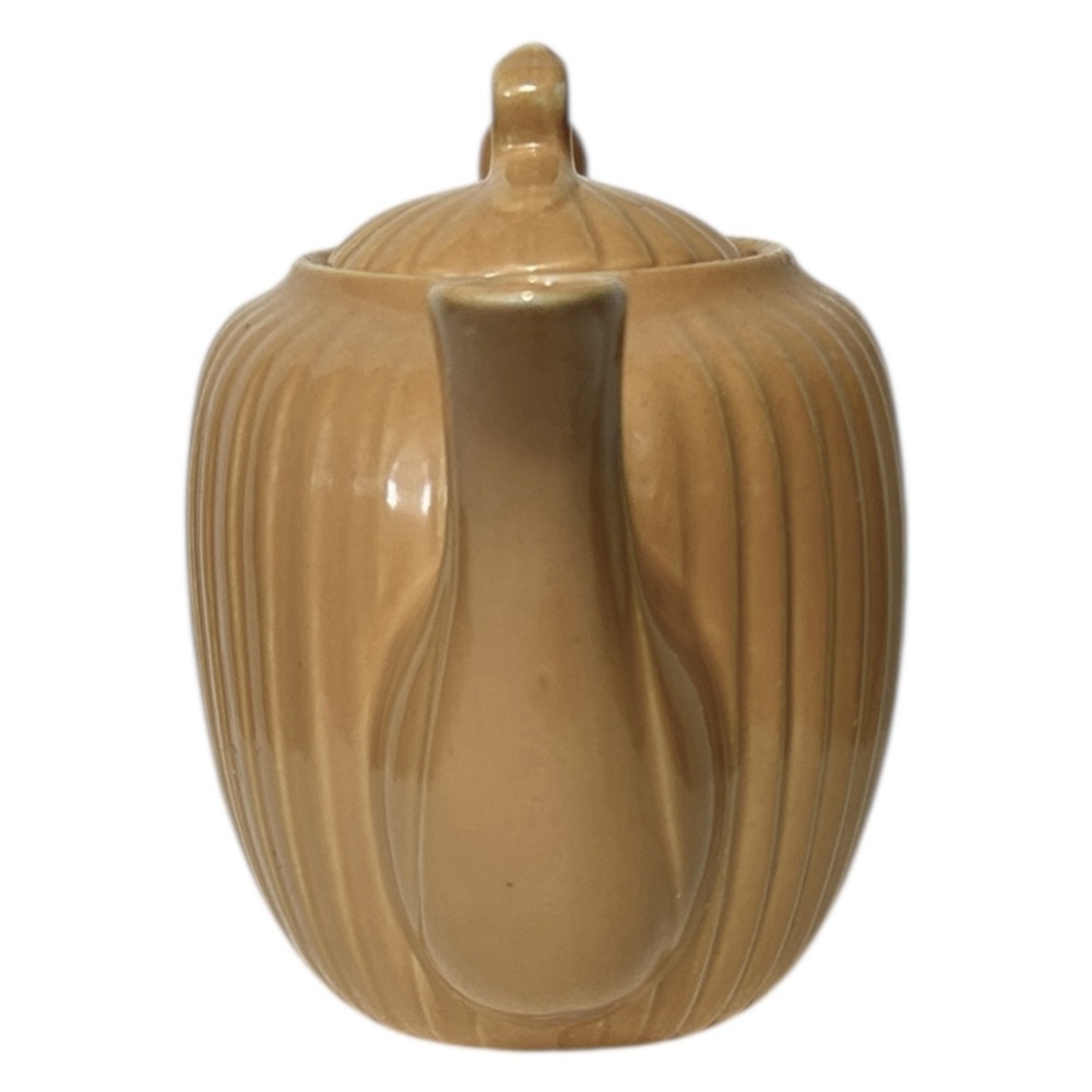 Vintage FRAUNFELTER Ohio Ceramic Teapot Ribbed Peach 20 oz Model 324 Mid Century - Picture 3 of 8